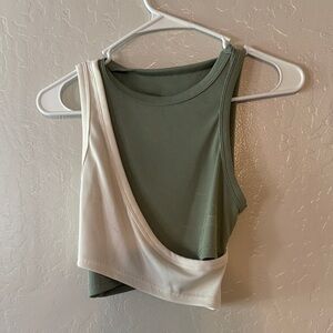 SHEIN Olive Green and Cream Ribbed Asymmetrical Tank
